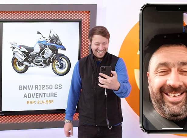 Richard Reed (right), from Jarrow, was left gobsmacked by the news he had won the £15,000 motorbike.