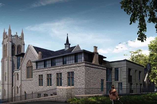 Artist's impression of the exterior of Erskine Church, Falkirk, after conversion to 15 flats. Plans for a ‘sensitive conversion’ have been approved by councillors. The building was bought in 2014 by businesswoman Gina Fyffe.