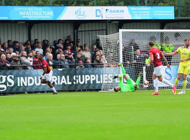 Dylan Mottley-Herny celebrates after scoring against Scunthorpe United in the FA Cup 4th Qualifying Round