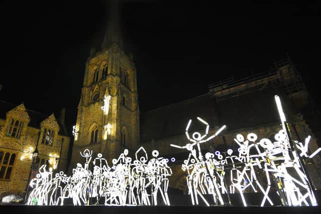 The Froggs, LED rock 'n' roll band invades Market Place, Durham at Lumiere 2021