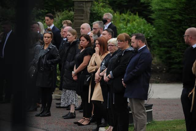 Loved ones say goodbye to much-loved nine-year-old Ethan Adams at South Shields Crematorium.