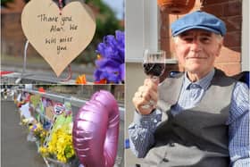 Tributes outside East Boldon Infants school for longstanding lollipop man Alan Pyle.