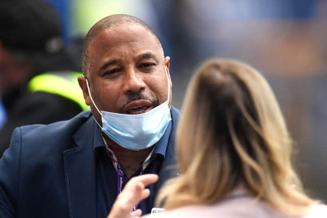 LIVERPOOL, ENGLAND - JUNE 21: John Barnes is seen during the Premier League match between Everton FC and Liverpool FC at Goodison Park on June 21, 2020 in Liverpool, England. Football Stadiums around Europe remain empty due to the Coronavirus Pandemic as Government social distancing laws prohibit fans inside venues resulting in all fixtures being played behind closed doors. (Photo by Peter Powell/Pool via Getty Images)
