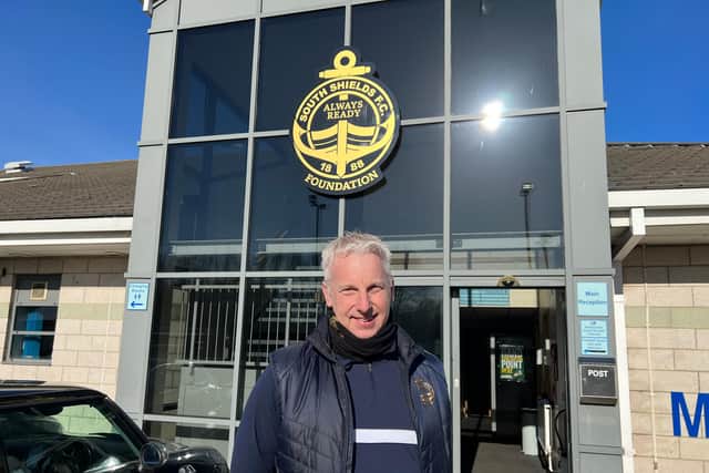Steve Camm outside the Harton and Westoe Miners Welfare building