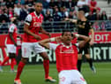 Reims' forward Hugo Ekitike celebrates after scoring a goal during the French L1 football match between Stade de Reims and OGC Nice at Stade Auguste-Delaune in Reims, northern France on May 21, 2022. (Photo by FRANCOIS NASCIMBENI/AFP via Getty Images)