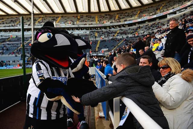The Newcastle United mascots, Maggie and Monty magpie greet fans prior to the Barclays Premier League match between Newcastle United and Arsenal at St James' Park on December 29, 2013 in Newcastle upon Tyne, England.  (Photo by Michael Regan/Getty Images)