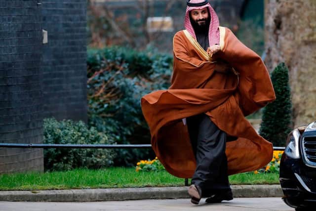 Saudi Arabia's Crown Prince Mohammed bin Salman arrives for talks at 10 Downing Street, in central London on March 7, 2018.
British Prime Minister Theresa May will "raise deep concerns at the humanitarian situation" in war-torn Yemen with Saudi Crown Prince Mohammed bin Salman during his visit to Britain beginning Wednesday, according to her spokesman. / AFP PHOTO / Tolga AKMEN        (Photo credit should read TOLGA AKMEN/AFP via Getty Images)