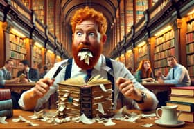 He devours books like there's no tomorrow!   Image created by AI tool Dall-e