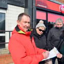 Colin Campbell (L) has launched a petition campaign to help save the closure of Virgin Money Bank at the Nook, with supporters Stella Campbell, Lol Campbell and Doris Osmane (R)