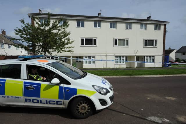 Police cordon around a property at Chevington, Leam Lane Estate, Gateshead, after a man was fatal stabbed.