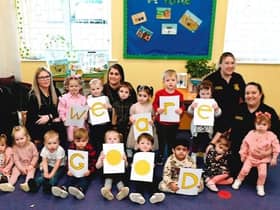 Staff and children at Boldon Community Centre Sunshine Playgroup celebrate their good Ofsted report.