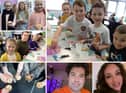 Children and staff partied at Harton Primary School to celebrate the tenth birthday of their new building, with some famous faces helping mark the occasion.