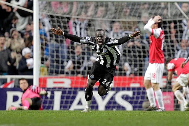 Newcastle United's Ivorian midfielder Cheik Tiote celebrates scoring their equalising goal during the English Premier League football match between Newcastle United and Arsenal at St James' Park, Newcastle-Upon-Tyne, north-east England on February 5, 2011. (Photo: GRAHAM STUART/AFP via Getty Images)