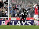 Newcastle United's Ivorian midfielder Cheik Tiote celebrates scoring their equalising goal during the English Premier League football match between Newcastle United and Arsenal at St James' Park, Newcastle-Upon-Tyne, north-east England on February 5, 2011. (Photo: GRAHAM STUART/AFP via Getty Images)