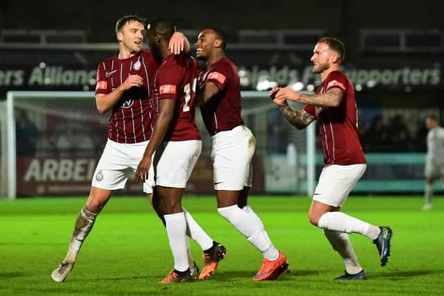 Second half strikes from Martin Smith and Darius Osei steered South Shields to a deserved 2-0 victory over Stafford Rangers at 1st Cloud Arena on Saturday. Picture: Kev Wilson.