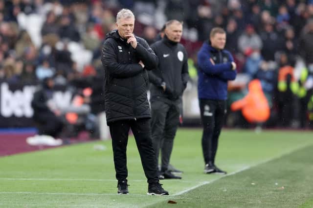 David Moyes, Manager of West Ham United looks on during the Premier League match between West Ham United and Newcastle United at London Stadium on February 19, 2022 in London, England. (Photo by Warren Little/Getty Images)
