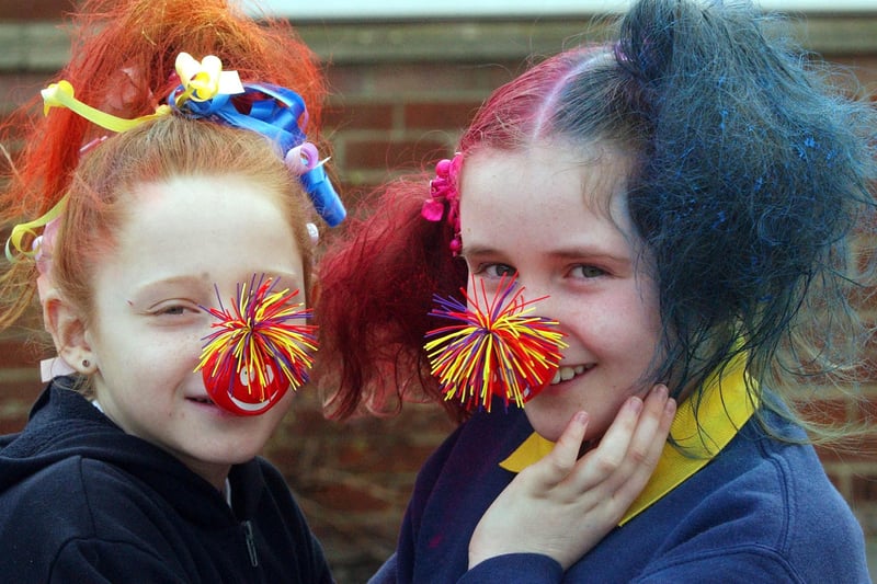 Red Nose Day at Golden Flatts School in 2005. Do you recognise the pupils having fun?
