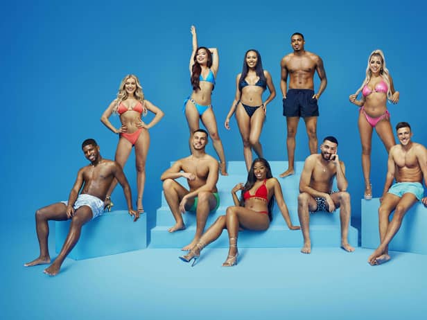 The cast of Love Island UK series 10: André Furtado, Molly Marsh, George Fensom, Ruchee Gurung, Ella Thomas, Catherine Agbaje, Tyrique Hyde, Medhi Edno, Jess Harding and Mitchel Taylor. (Credit: Vincent Dolman/ITV)