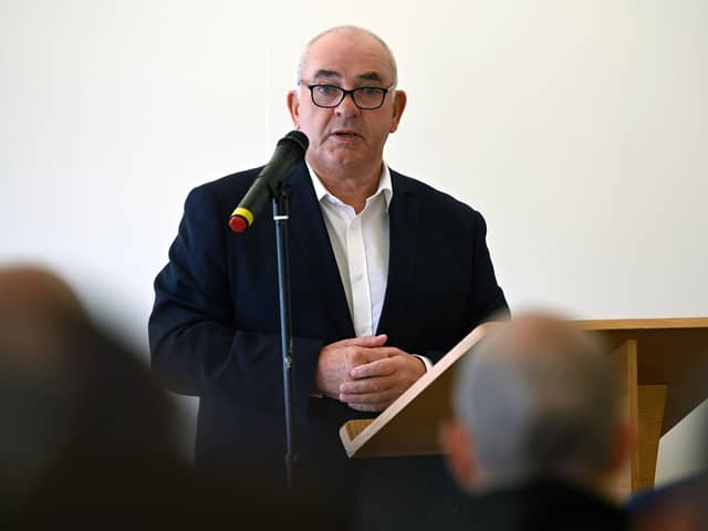 Cllr Ernest Gibson speaking at a climate summit.