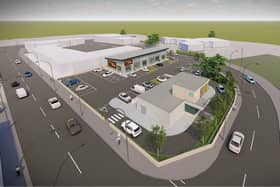 CGI image of proposed new development in South Shields including commercial units and Starbucks drive-thru