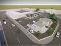 CGI image of proposed new development in South Shields including commercial units and Starbucks drive-thru