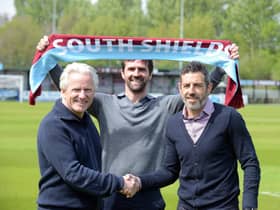 Julio Arca appointed the new manager of South Shields FC with club's chairman Geoff Thompson and assistant manager Tommy Miller.