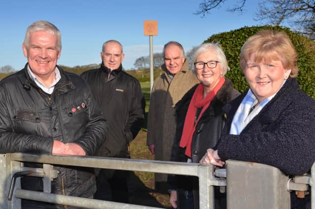South Tyneside Council Leader Cllr Tracey Dixon, Deputy Leader Cllr Joan Atkinson, Cllr Ernest Gibson, Field in Trust trustee Duncan Peake and resident Phil Toulson at Oakleigh Gardens, Cleadon.