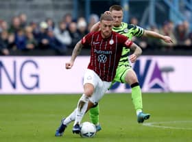 South Shields' Lewis Alessandra (left) and Forest Green Rovers' Armani Little battle for the ball during the Emirates FA Cup first round match. Picture: PA.
