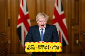 Prime Minister Boris Johnson speaks during a media briefing on coronavirus (Photo by Dominic Lipinski - WPA Pool/Getty Images)