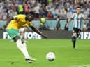 Garang Kuol in action for Australia against Argentina at the FIFA World Cup in Qatar (Photo by Francois Nel/Getty Images)