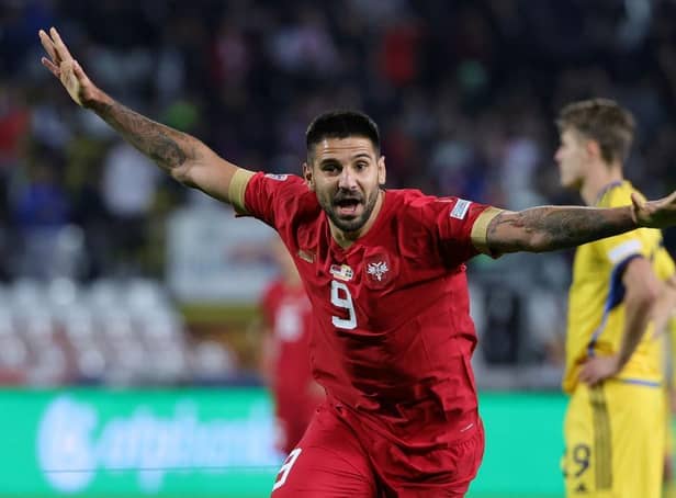 Aleksandar Mitrovic was in great form for Serbia on international duty, but was pictured wearing heavy strapping on his ankle (Photo by Srdjan Stevanovic/Getty Images)