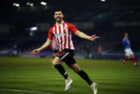 Jordan Jones of Sunderland celebrates scoring their second goal during the Sky Bet League One match between Portsmouth and Sunderland at Fratton Park