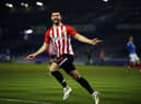 Jordan Jones of Sunderland celebrates scoring their second goal during the Sky Bet League One match between Portsmouth and Sunderland at Fratton Park