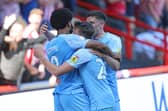 Ellis Simms celebrates his second goal