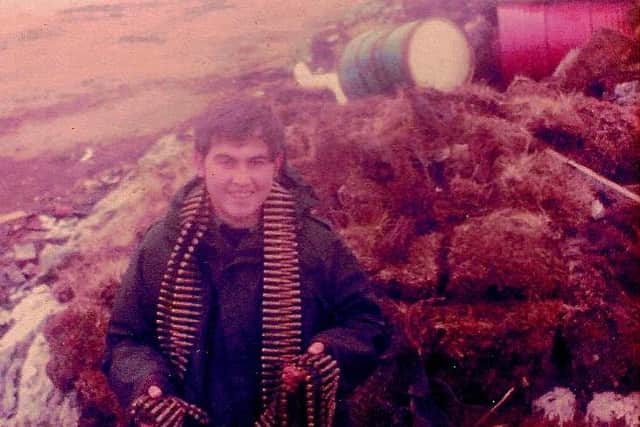 Malcolm Winch pictured about half way between Port Stanley and Mount Longdon during his time in the Falklands.