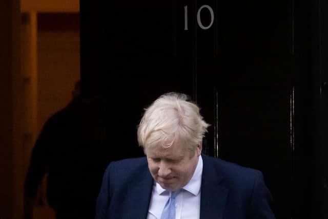 Boris Johnson leaves 10 Downing Street after receiving a version of Sue Gray's reporter. Picture: Dan Kitwood/Getty Images.