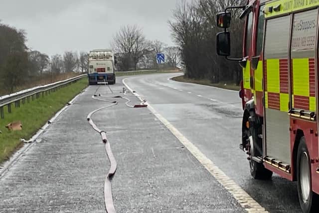 Fire crews at the scene of the incident on the A1(M).
