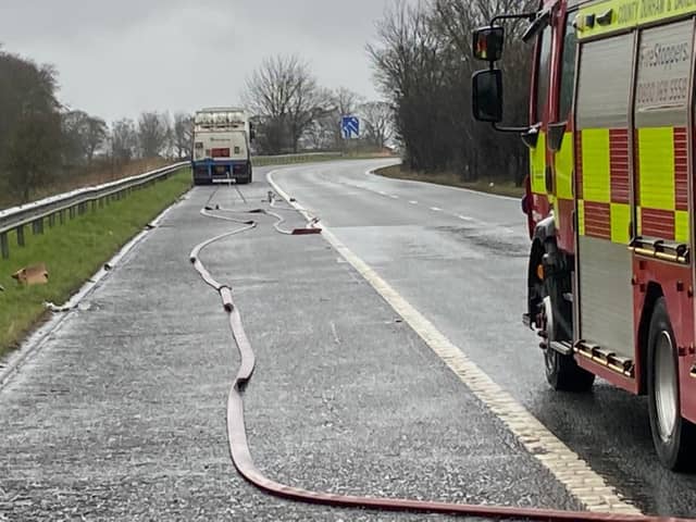 Fire crews at the scene of the incident on the A1(M).