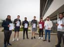 Students celebrating success at Harton Academy on A level results day.
