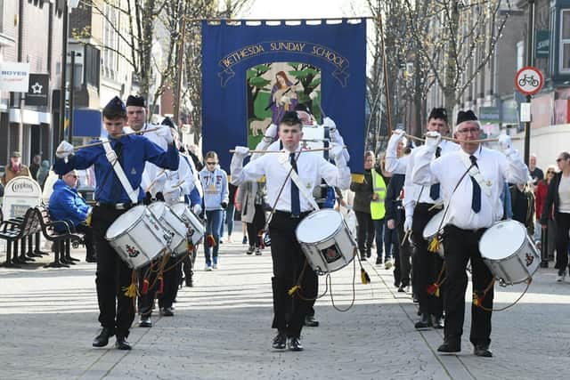 Bethesda Sunday School band march proudly down King Street on way to the Market Place.