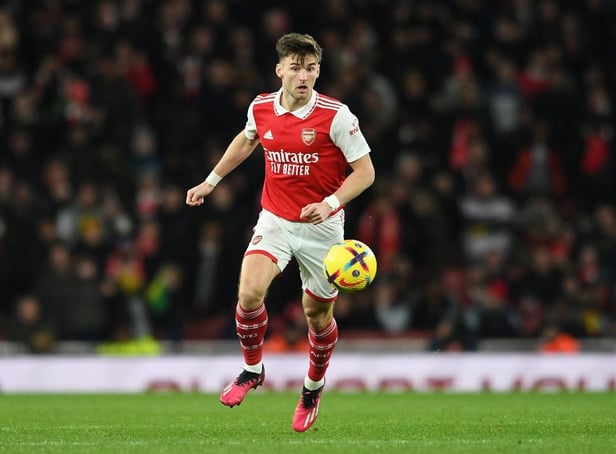 Kieran Tierney of Arsenal during the Premier League match between Arsenal FC and Everton FC at Emirates Stadium on March 01, 2023 in London, England. (Photo by David Price/Arsenal FC via Getty Images)