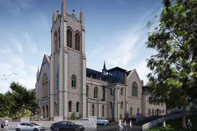 Artist's impression of the exterior of Erskine Church, Falkirk, after conversion to 15 flats. Plans for a ‘sensitive conversion’ have been approved by councillors. The building was bought in 2014 by businesswoman Gina Fyffe.