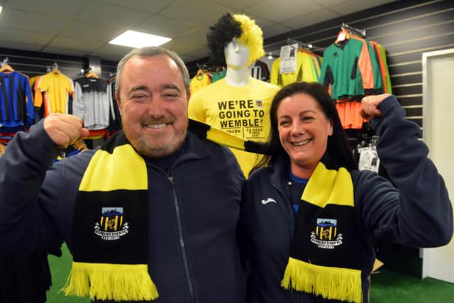 Bolam Premier Sports owners Kev and Trish Bolam supporting Hebburn Town FC FA Vase final, with Kev being the manager of the club.