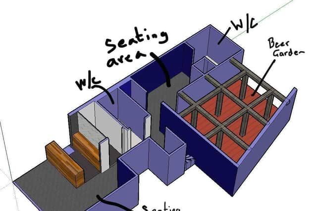 An early 3D model of proposed new layout at Blue’s Micro Pub in Whitburn