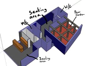 An early 3D model of proposed new layout at Blue’s Micro Pub in Whitburn