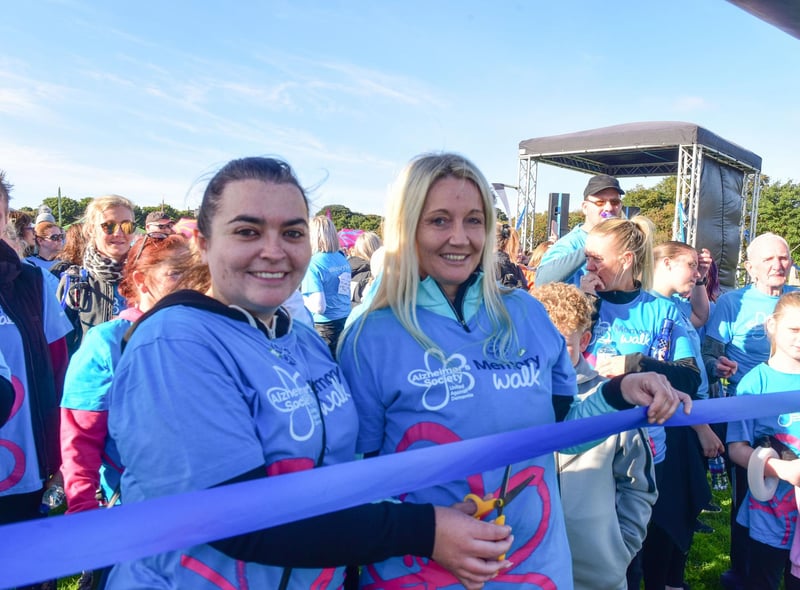 Kirtsy Calvert and Nicola Marlborough cut the ribbon to kick start the Memory Walk