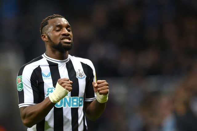 Allan Saint-Maximin of Newcastle United celebrates after the Carabao Cup Fourth Round match between Newcastle United and AFC Bournemouth at St James' Park on December 20, 2022 in Newcastle upon Tyne, England. (Photo by Stu Forster/Getty Images)