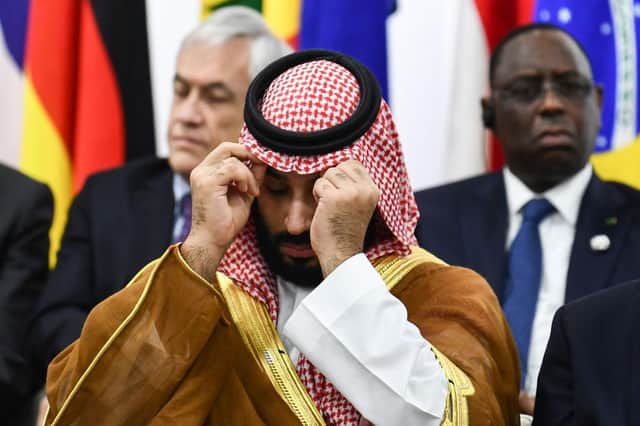 Saudi Arabia's Crown Prince Mohammed bin Salman attends an event on women's empowerment during the G20 Summit in Osaka on June 29, 2019. (Photo by Brendan Smialowski / AFP) (Photo credit should read BRENDAN SMIALOWSKI/AFP via Getty Images)