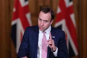 Health Secretary Matt Hancock during a media briefing in Downing Street on coronavirus yesterday.