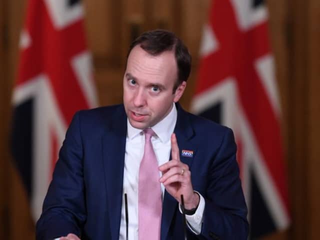 Health Secretary Matt Hancock during a media briefing in Downing Street on coronavirus yesterday.